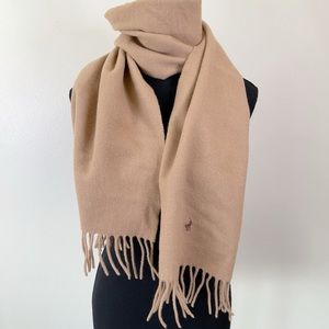 Ralph Lauren Polo Lambswool Scotland Camel Brown Fringe Scarf